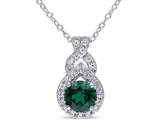 1.46 Carat (ctw) Lab-Created Emerald and White Sapphire TearDrop Pendant Necklace in Sterling Silver with Chain